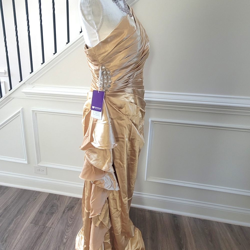 JJs House Champagne (Gold) Satin Wedding/Special Occasions Formal Gown SZ-16 - Picture 3 of 16